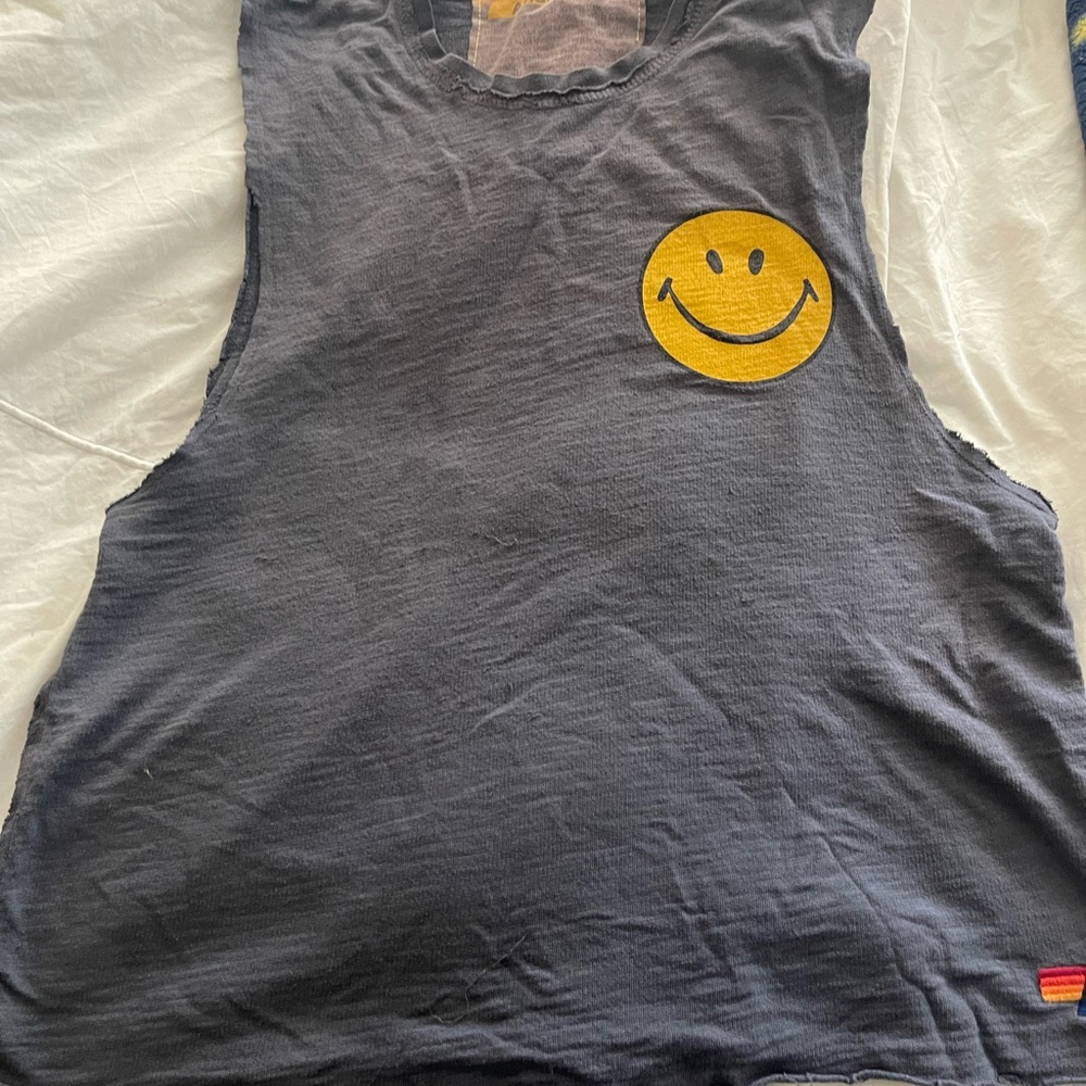 Aviator Nation Tank Top - Black with Yellow Smiley